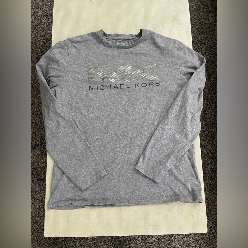 Men’s Michael Kors MK Long Sleeve Grey T Shirt Size Large